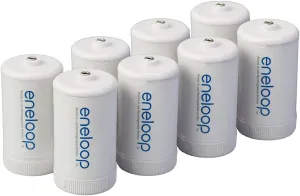 Eneloop Panasonic BQ-BS1E8SA D Size Battery Adapters for Use with Ni-MH Rechargeable AA Battery Cells, 8 Pack