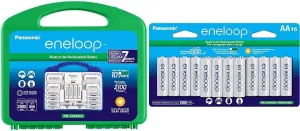 Eneloop Panasonic K-KJ17MC124A Super Power Pack 12AA, 4AAA, 2 C Adapters, 2 D Adapters & BK-3MCCA16FA AA 2100 Cycle Ni-MH Pre-Charged Rechargeable Batteries