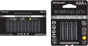 Eneloop Panasonic Pro Ni-MH AA Batteries BK-3HCCA12FA 12pk & Ni-MH AAA Batteries BK-4HCCA4BA 1.2V 4pk Rechargeable
