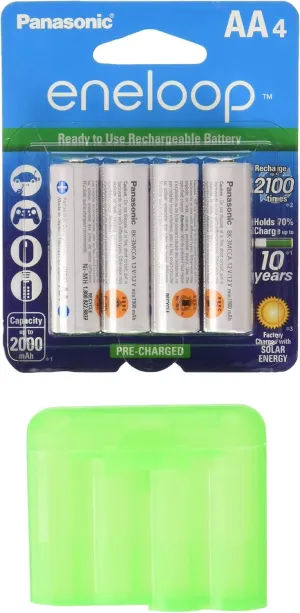 Eneloop QS-RXXW-NU9Y Version 4th Generation AA NiMH Pre-Charged 2100 Times Rechargeable Battery with Holder Pack of 4