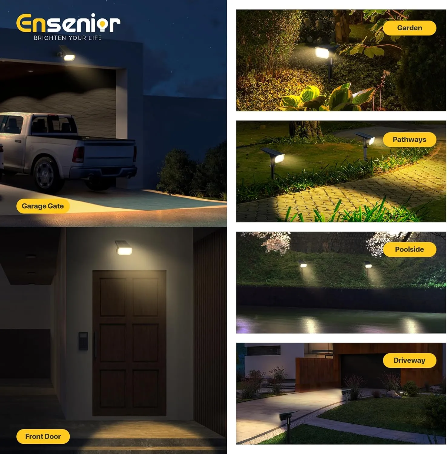 Ensenior Solar Spotlights Outdoor, Brightness Adjustable 3000K LED Solar Garden Lights, 56 LEDs Solar Powered Landscape Lights, Auto ON/Off, Waterproof, for Yard/Garden/Pathway - 4 Pack