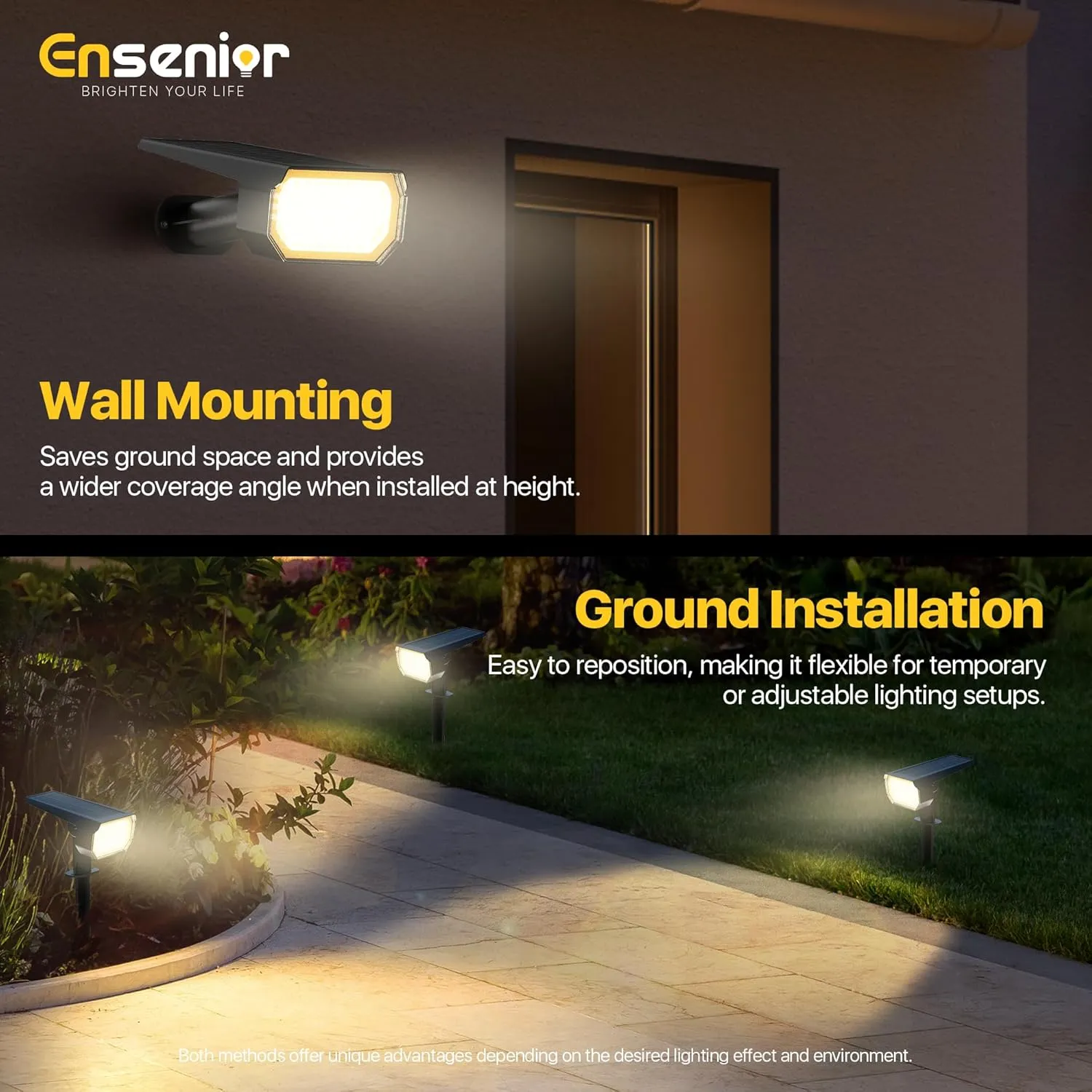Ensenior Solar Spotlights Outdoor, Brightness Adjustable 3000K LED Solar Garden Lights, 56 LEDs Solar Powered Landscape Lights, Auto ON/Off, Waterproof, for Yard/Garden/Pathway - 4 Pack