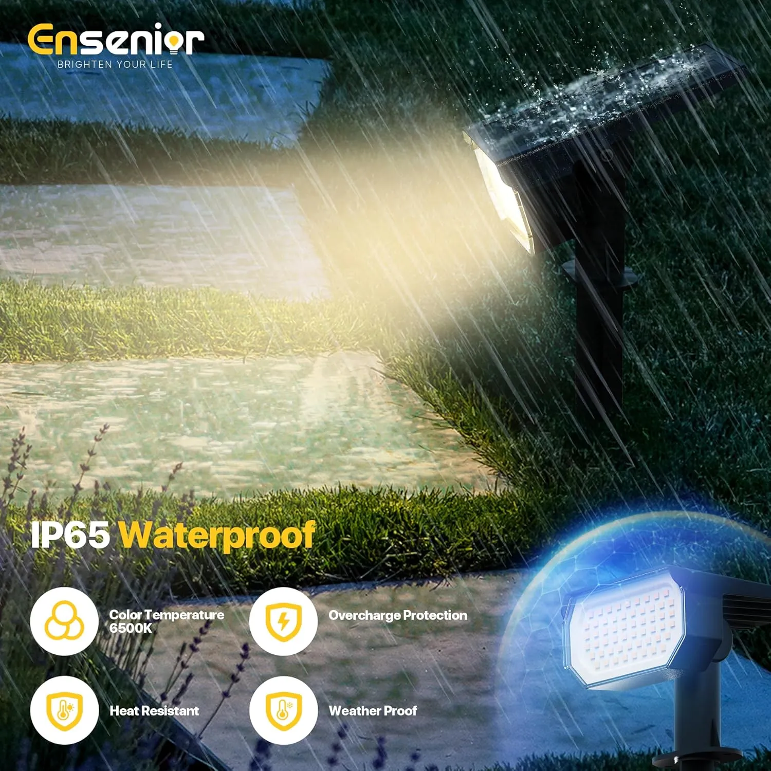 Ensenior Solar Spotlights Outdoor, Brightness Adjustable 3000K LED Solar Garden Lights, 56 LEDs Solar Powered Landscape Lights, Auto ON/Off, Waterproof, for Yard/Garden/Pathway - 4 Pack