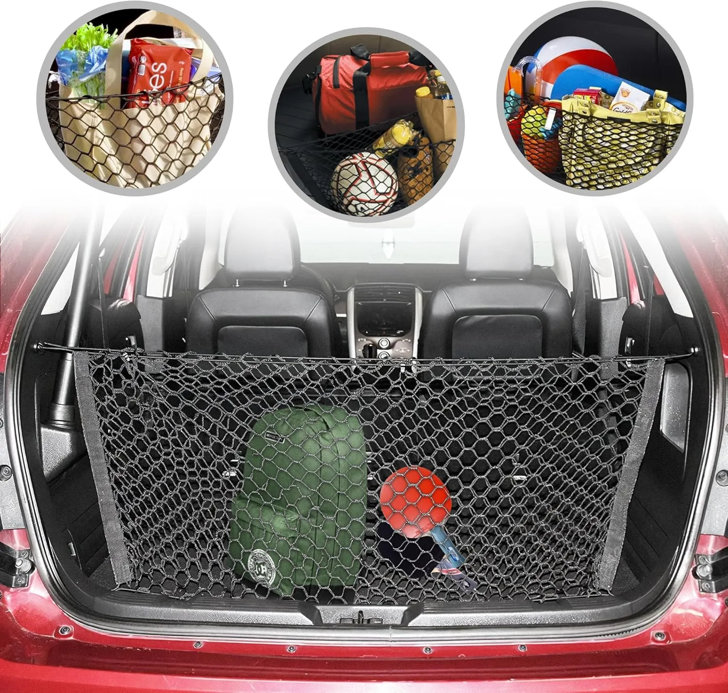 Envelope Style Elastic Trunk Mesh Cargo Net for Ford Edge SE SEL ST Titanium 2016-2024 - Premium Trunk Organizers and Storage - Luggage Net for SUV - Best Car Organizer for Ford Edge