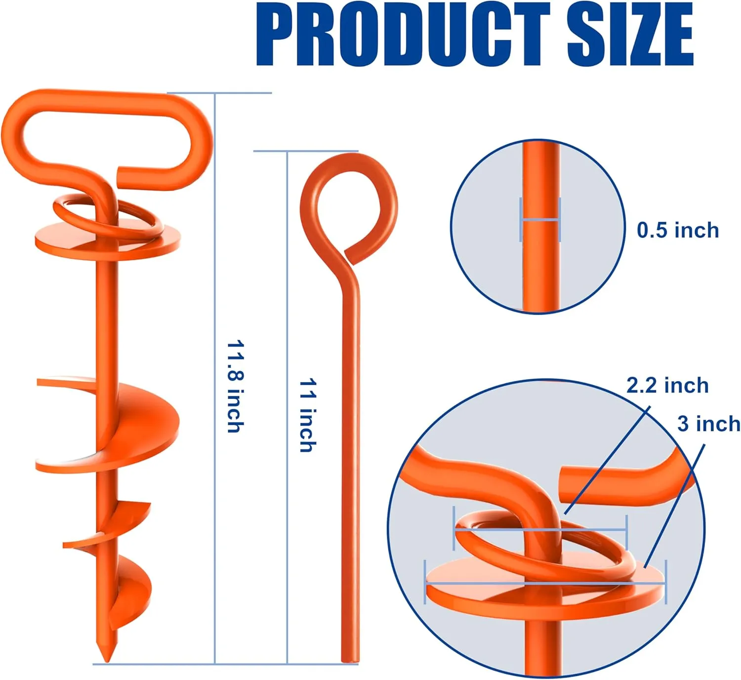 Eurmax USA Dog Tie Out Stake Triple Lock Heavy Duty Dog Anchor for Large Dogs Trampoline Stakes Dog for Yard and Outdoor Dog Runner Install & Travel Kit Included,2-Pack(Orange)