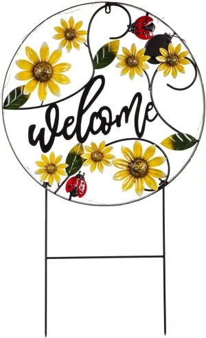 Evergreen 34.25"H Solar Welcome Garden Sign, Sunflowers- Fade and Weather Resistant Outdoor Decor for Homes, Yards and Gardens