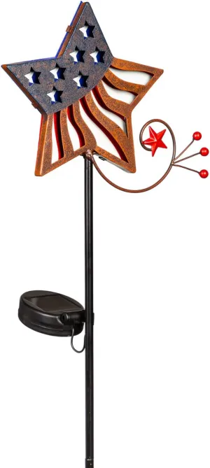 Evergreen 36" H Solar Garden Stake, Americana Star- Fade and Weather Resistant Outdoor Decor for Homes, Yards and Gardens