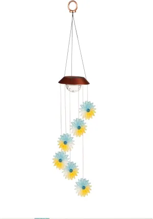 Evergreen Color Changing Solar Mobile with Spinning Light Refractor, Florals- 7 x 29 x 7 Inches Fade and Weather Resistant Outdoor Decoration for Homes, Yards and Gardens
