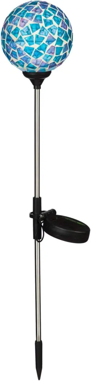 Evergreen Garden 22" H Mosaic Globes Solar Garden Stakes, Blue & Pink