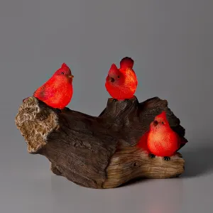 Evergreen Garden 5" H Solar Cardinal Family On Wooden Log, Garden Statues Bird with Solar Outdoor Light for Garden Decor, Cardinals Figurine Decorations for Home Decoration, Housewarming Gifts