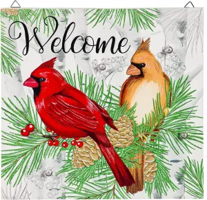 Evergreen Garden Solar Sign-sational Greeter with Stake, Winter Cardinal Couple