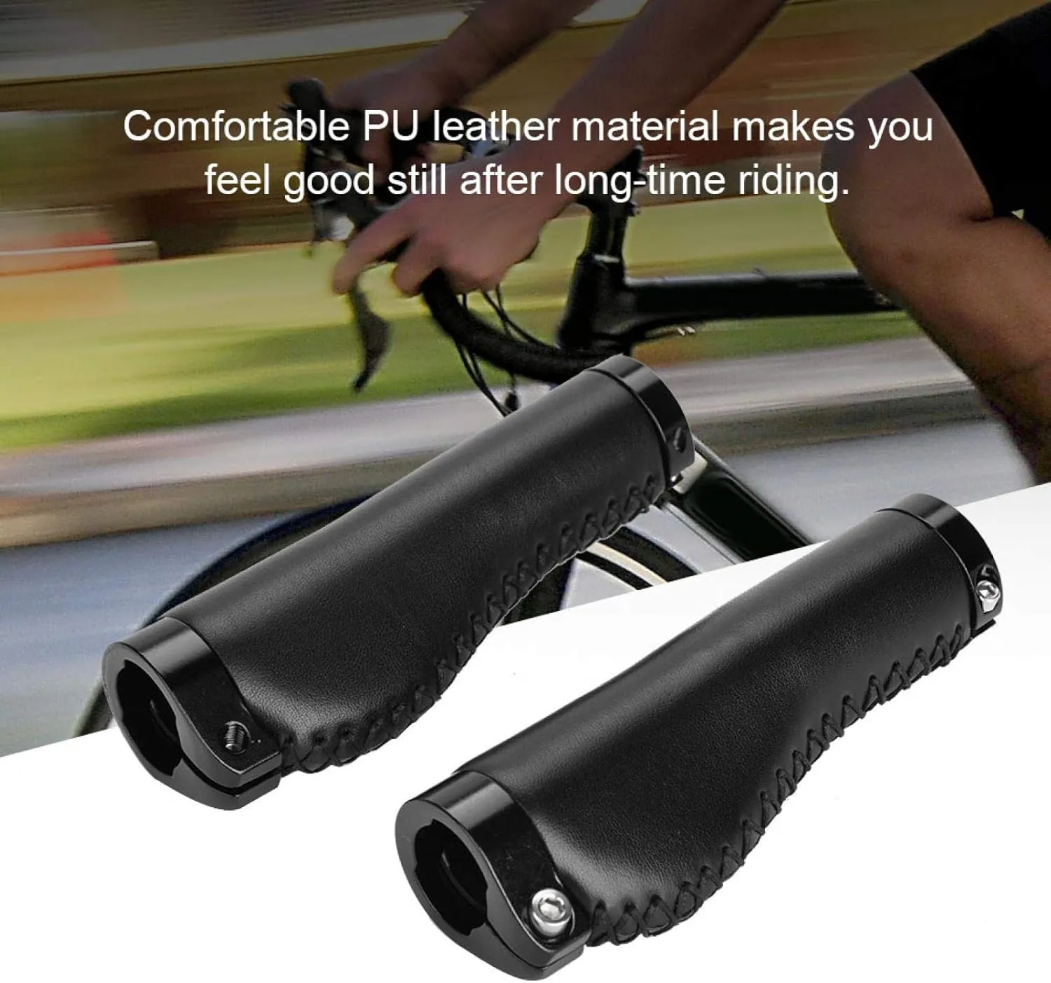 EVTSCAN Bike Handlebar Grip, 1 Pair PU Leather Mountain Bike Folding Bicycle Cycling Lockable Handle Grips