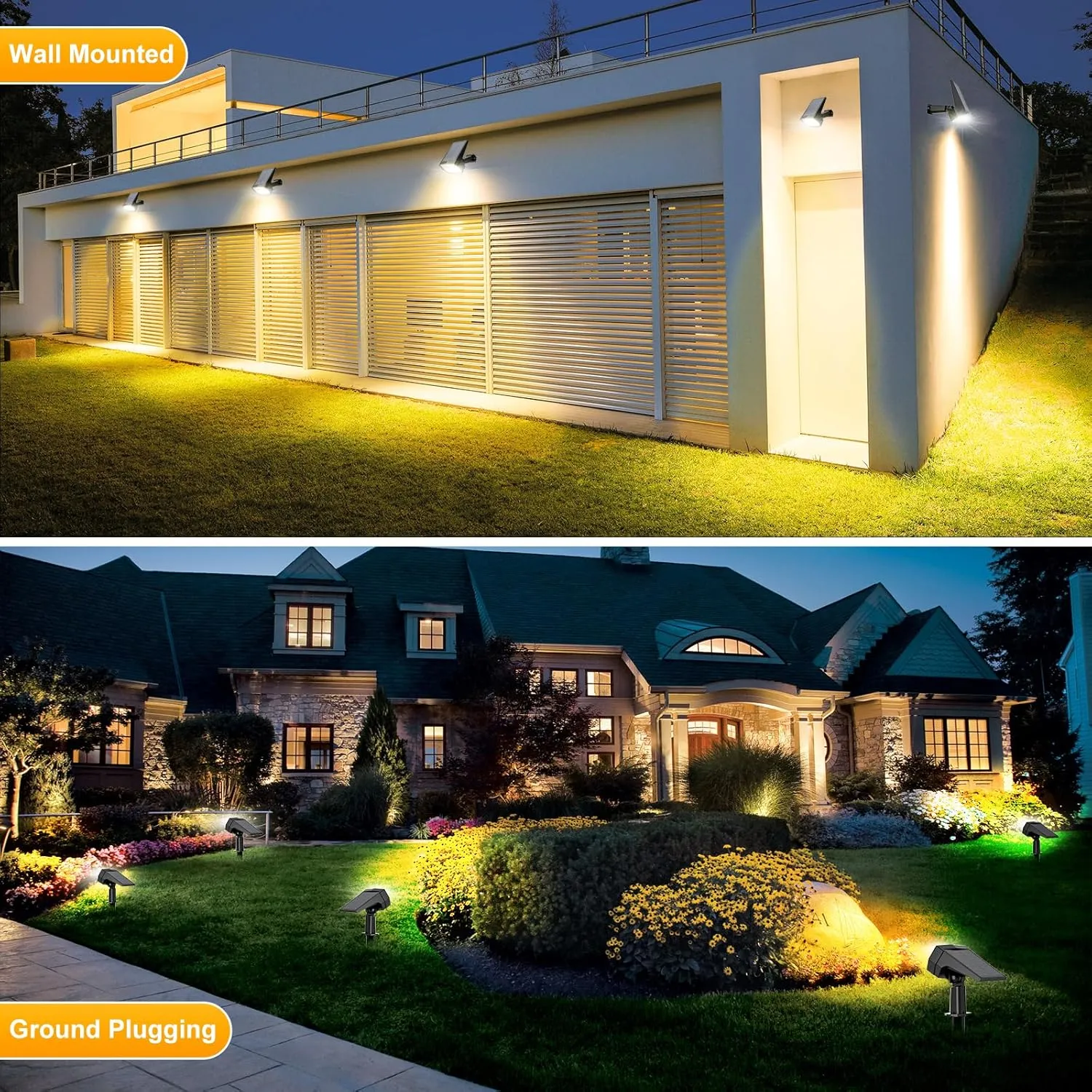 Fabrito 72 LEDs Solar Spot Lights Outdoor Waterproof, 3 Modes Landscape Spotlights, Dusk to Dawn Solar Powered Flood Wall Lights for Outside, Solar Garden Lights for Yard Porch 10 Pack (Warm White)