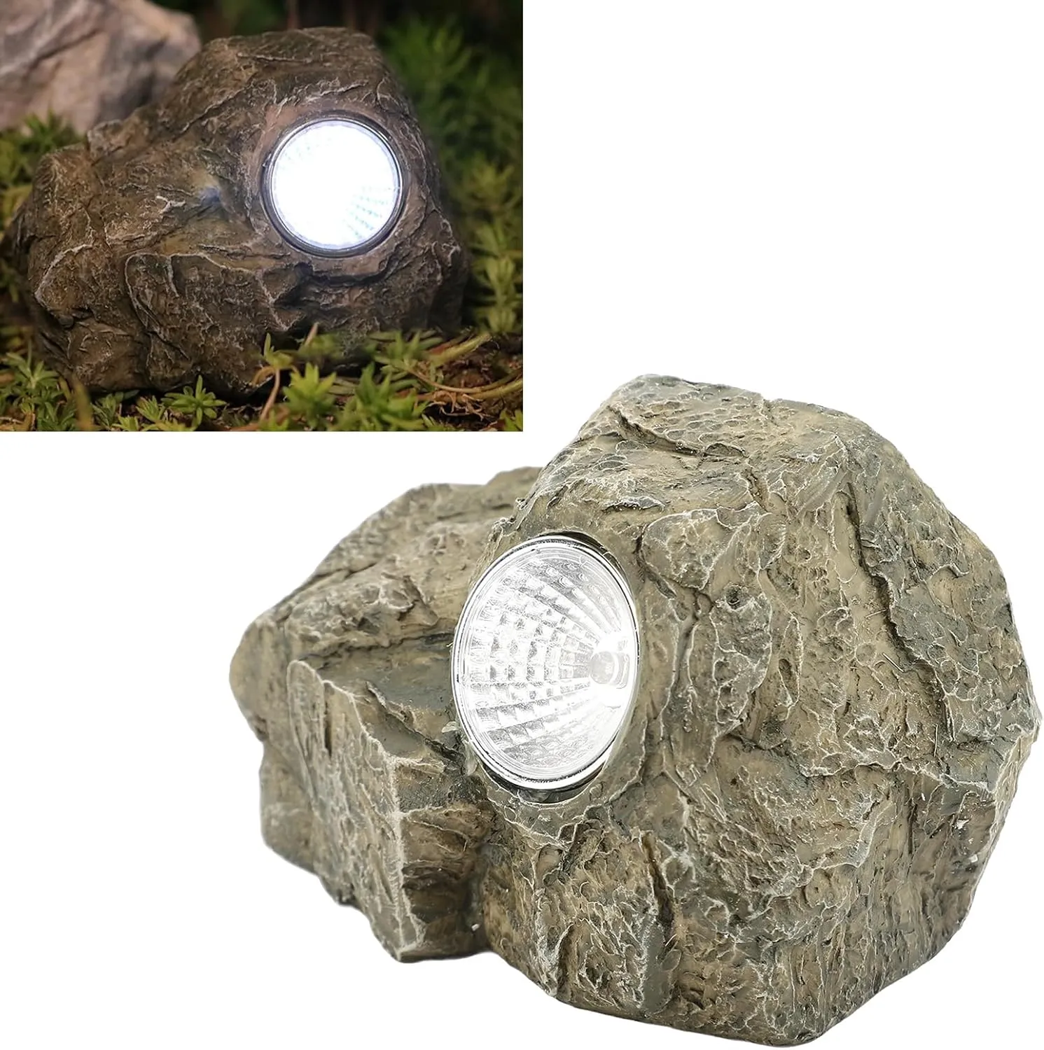 Fake Rock Key Box with Solar Light, Outdoor Resin Fake Rock Key Box for Garden Yard