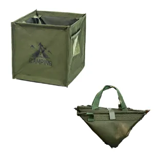 Family Size Camping Collapsible Trash Can foldable, Firewood Bag, Yard, Garden, Lawn & Leaf Waste Bag, Recycle Bin, Camp Storage Bag, 600D Oxford Fabric Waterproof Heavy Duty Bag (Green, Medium)