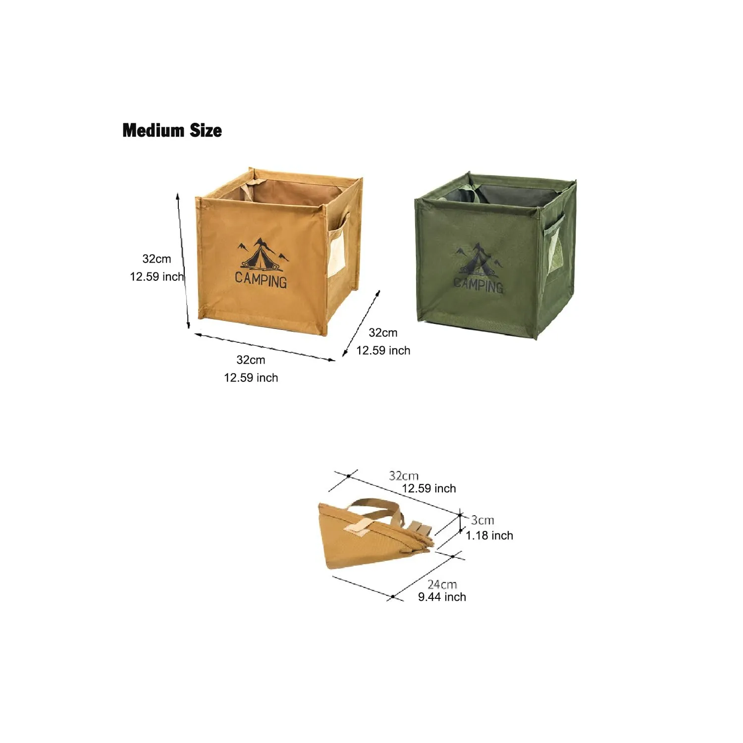 Family Size Camping Collapsible Trash Can foldable, Firewood Bag, Yard, Garden, Lawn & Leaf Waste Bag, Recycle Bin, Camp Storage Bag, 600D Oxford Fabric Waterproof Heavy Duty Bag (Green, Medium)
