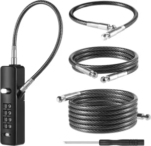 Fence Locks for Outdoor Gates, 4-Digit Small Cable Locks with Combination, Steel Rope Lock with 3 Lengths (9'' / 23.6'' / 47.2'') Bike Bicycle Lock for Gate, Cabinets, Door, Locker (Black, 1 Pack)
