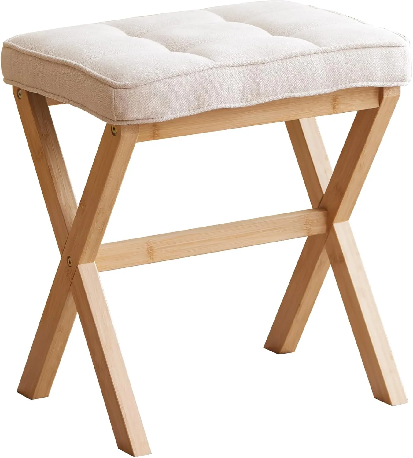 FILWH Foot Stool Small Ottoman Foot Rest Padded Foot Stool Desk Foot Stool for Under Office Desk Vanity Stool Bamboo Footstool Sofa Footrest Shoe Stool Small Foot Stools (Natural Legs   Beige)