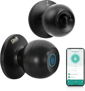 Fingerprint Door Lock Knob, Keyless Entry Door Lock with App Control, Biometric Door Lock for Bedroom, Home, Apartment Office (Matte Black)