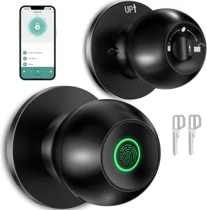 Fingerprint Door Lock，Smart Door Knob, Smart Lock Biometric Door Lock Fingerprint Door knob with App Control Suitable for Bedroom,Utility Room,Apartments Offices,Hotels(Black)