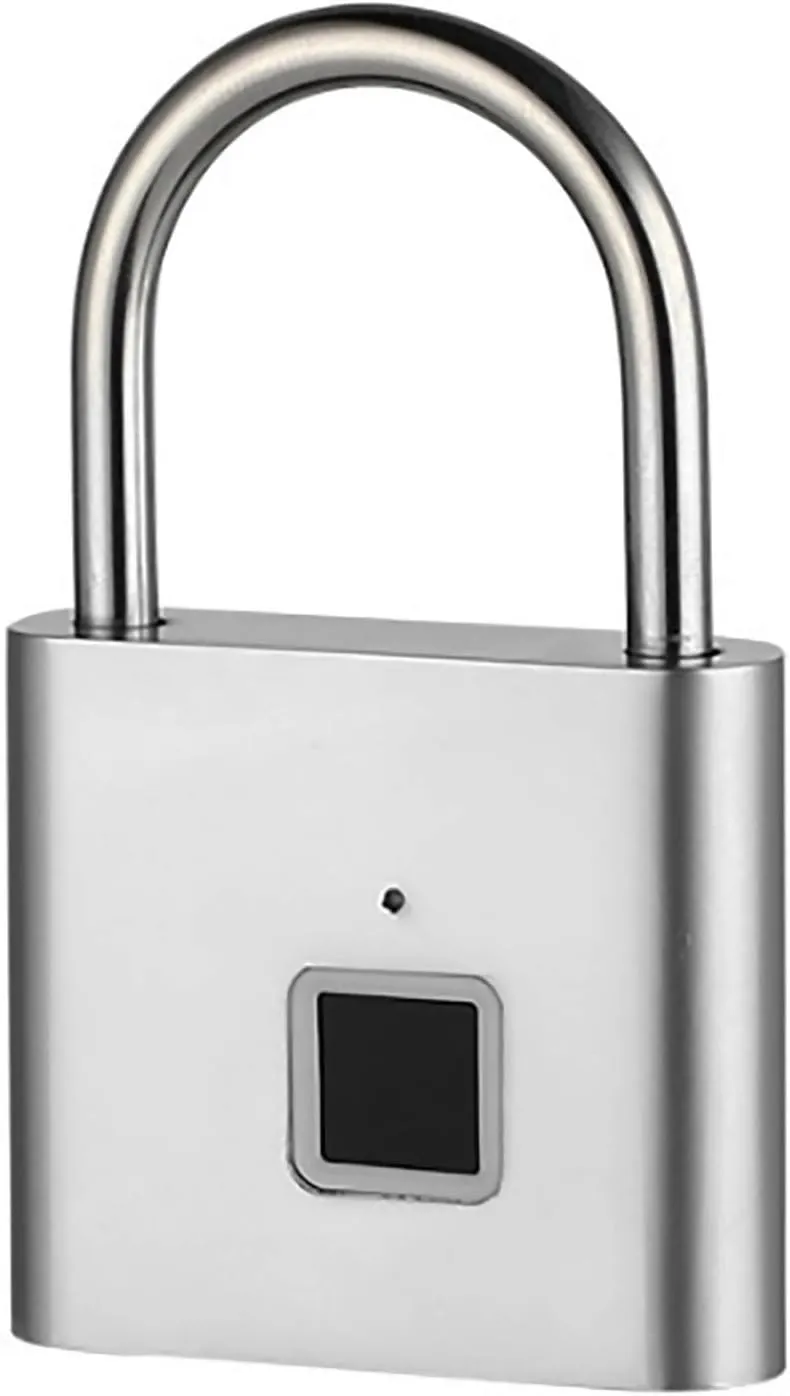 Fingerprint Padlock, Locker Lock, Keyless Biometric Padlock Fingerprint Lock Combination Gate Locks for Outdoor Storage Gym Lock USB Rechargeable - Silver