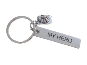 Firefighter Hat "My Hero" Keychain, Engraved Steel Tag Keychain