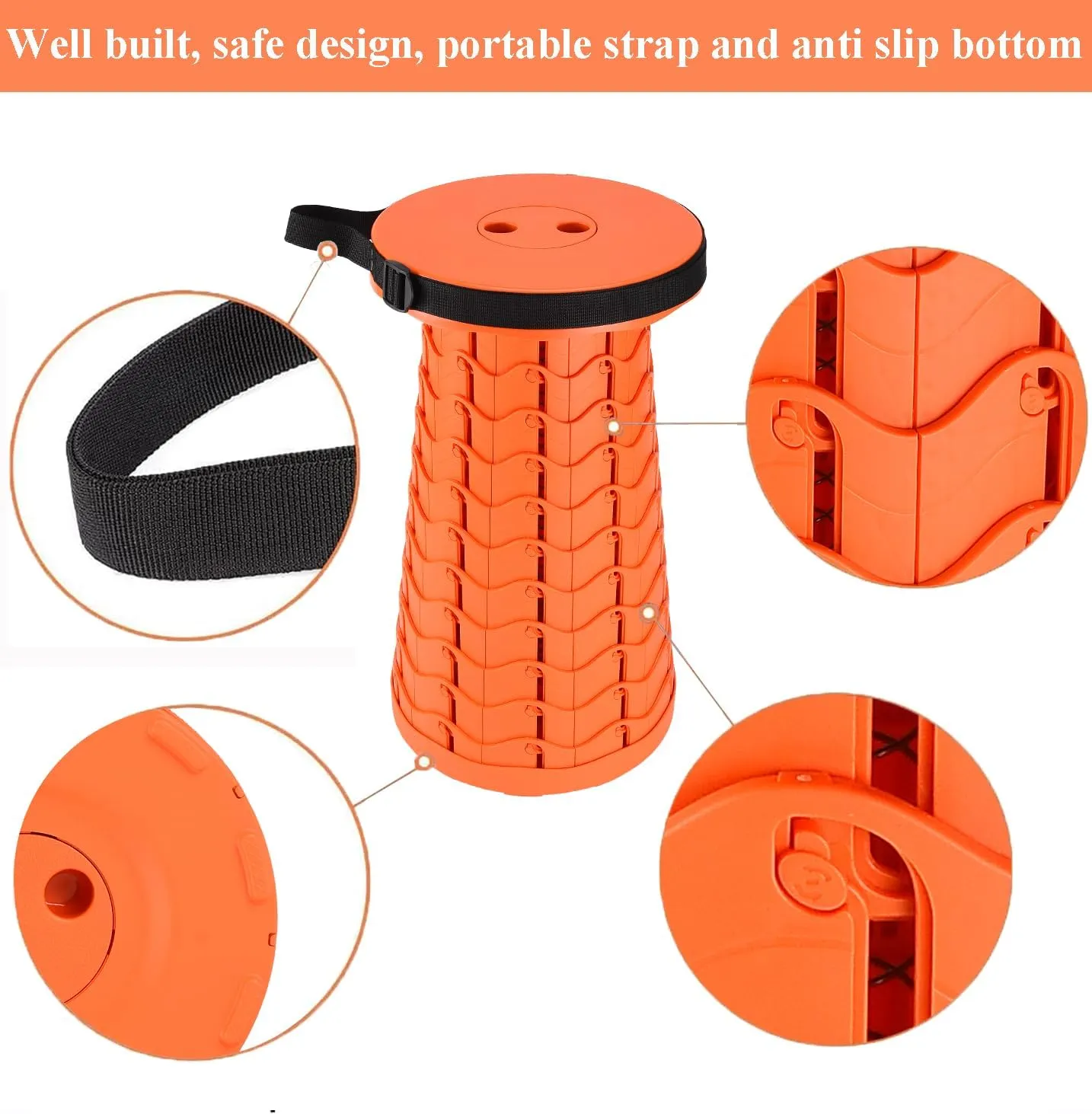 Fishboy Upgraded Collapsible Stool, 400lbs Max Weight, Lightweight But Sturdy, Portable Retractable Folding Telescoping Foldable Camping Stool for Adults Outdoor Fishing Hiking Gardening Travel BBQ