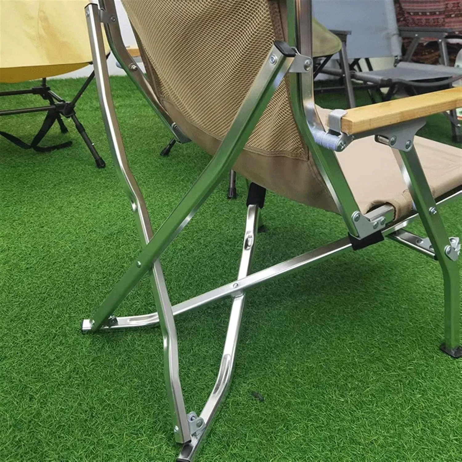 Fishing Folding Chair Outdoor Portable Folding Chair Camping Fishing Backrest Stool Aluminum Alloy Leisure Beach Chair(Color:Rice White)