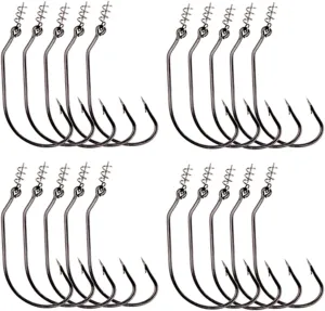 Fishing Hooks 20pcs Twist Lock Fishing Hooks Hooks Kit with Centering Pin for Soft Lure Baits 5 Sizes Fishing (Color : B)