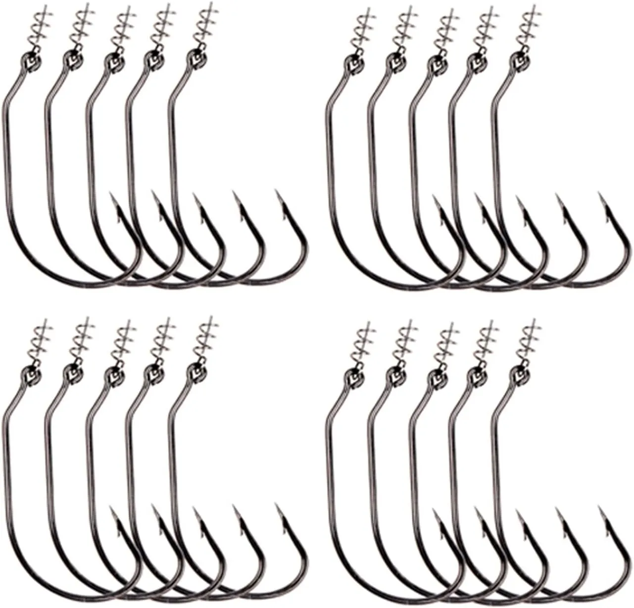 Fishing Hooks 20pcs Twist Lock Fishing Hooks Hooks Kit with Centering Pin for Soft Lure Baits 5 Sizes Fishing (Color : B)