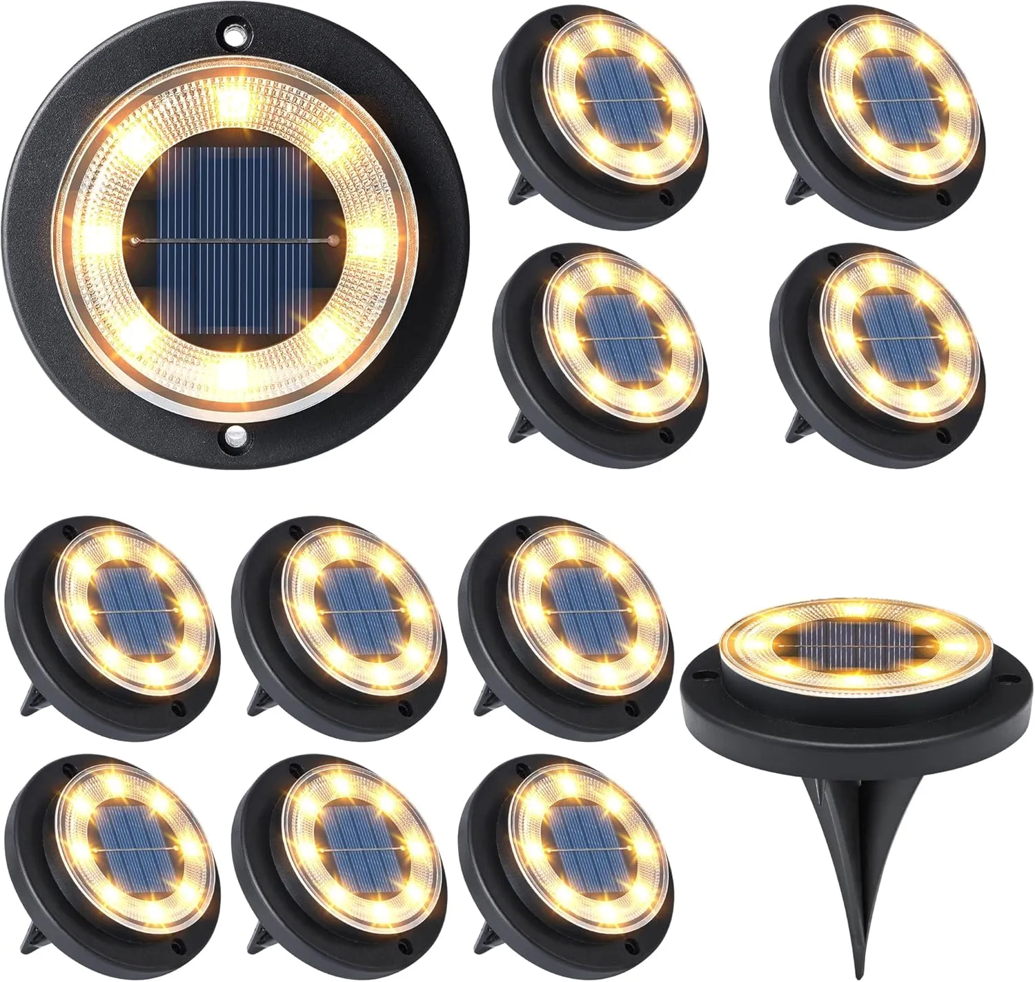 Flacchi Solar Ground Lights - Solar Powered Lights Outdoor Solar Disk Lights Waterproof Landscape Lights for Patio Yard Pathway Walkway Driveway (Warm White, 12 Pack)