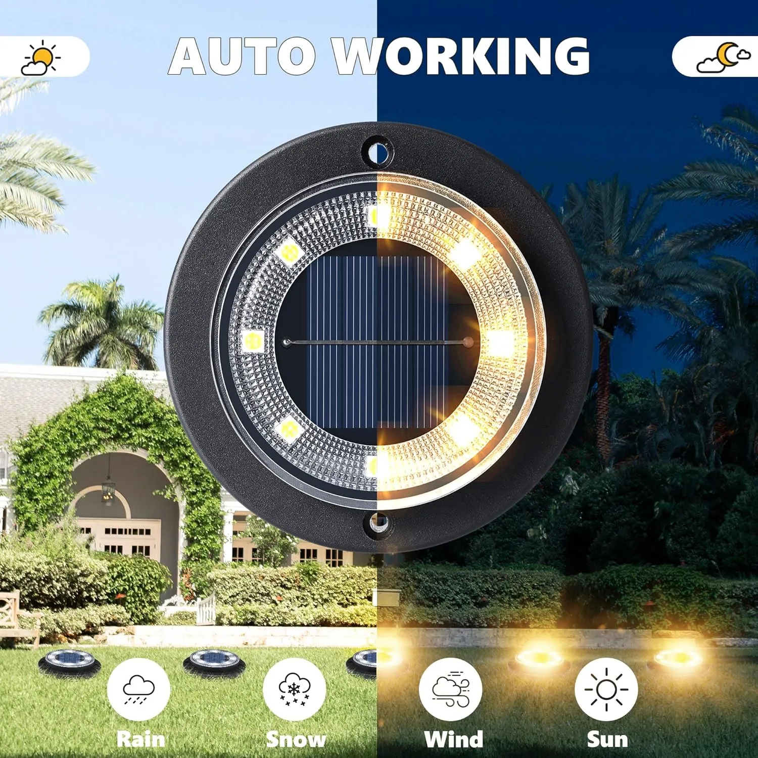 Flacchi Solar Ground Lights - Solar Powered Lights Outdoor Solar Disk Lights Waterproof Landscape Lights for Patio Yard Pathway Walkway Driveway (Warm White, 12 Pack)