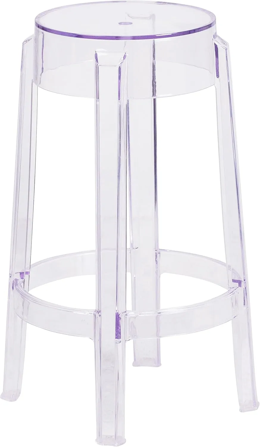 Flash Furniture Laney 25.75" Indoor/Outdoor Counter Height Transparent Dining Stool with Foot Ring, Stackable Ghost Counter Height Stool, Transparent