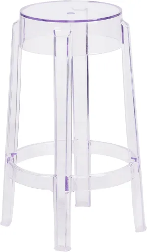 Flash Furniture Laney 25.75" Indoor/Outdoor Counter Height Transparent Dining Stool with Foot Ring, Stackable Ghost Counter Height Stool, Transparent