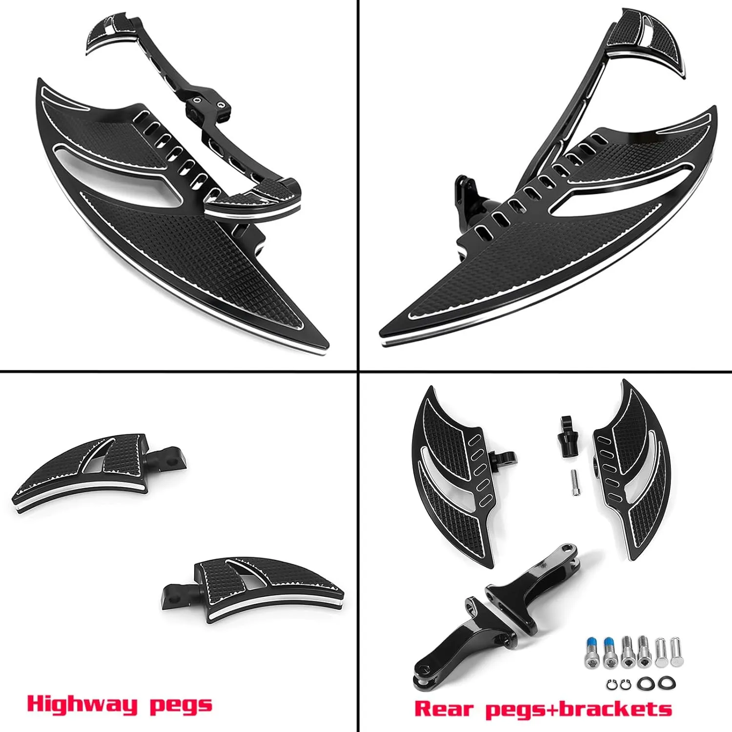 Floorboards for Harley Davidson Touring Black Blade Highway pegs Street Glide FLHX CVO Gear Brake Shifter levers for Electra Glide Road King FLHR 2014-2023 (14 Up Touring Comb Sets)