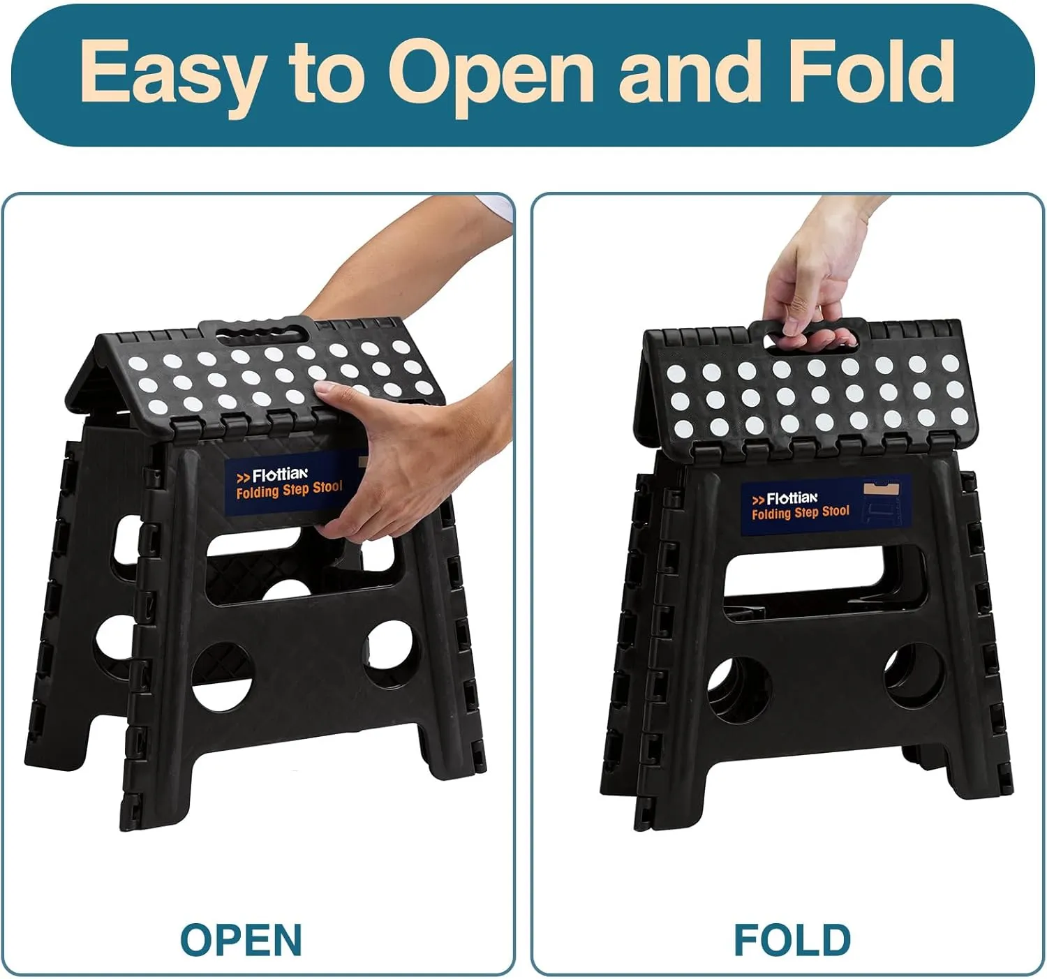 Flottian 13" Folding Step Stool for Adults and Kids Holds Up to 300 lbs,Non-Slip Folding Stools with Handle, Compact Plastic Foldable Step Stool for Bathroom,Bedroom, Kitchen Gray,1PC