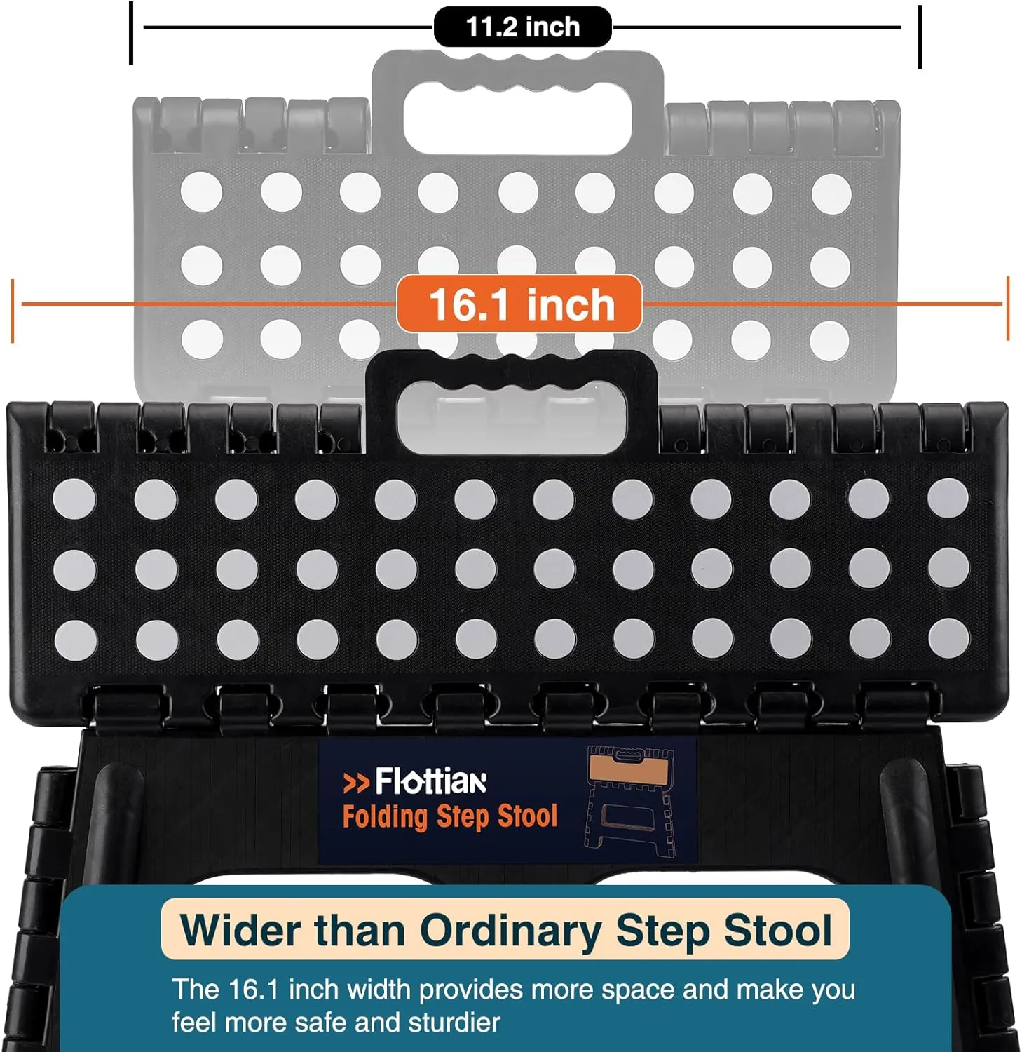 Flottian 9" Folding Step Stool for Adults and Kids 15-Inch Extra Wide Stool Holds Up to 300 lbs,Non-Slip Folding Stools with Handle,Compact Plastic Foldable Step Stool for Bathroom,Kitchen,ect