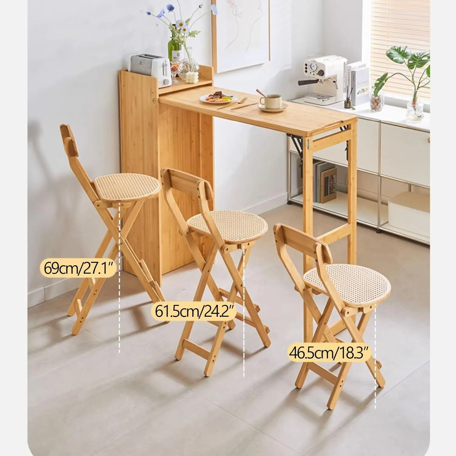 Foldable - 2 Pieces, Portable Dining air, Foldable Stool with PU Leather Backrest for Outdoor Camping Kiten Shop Cafe