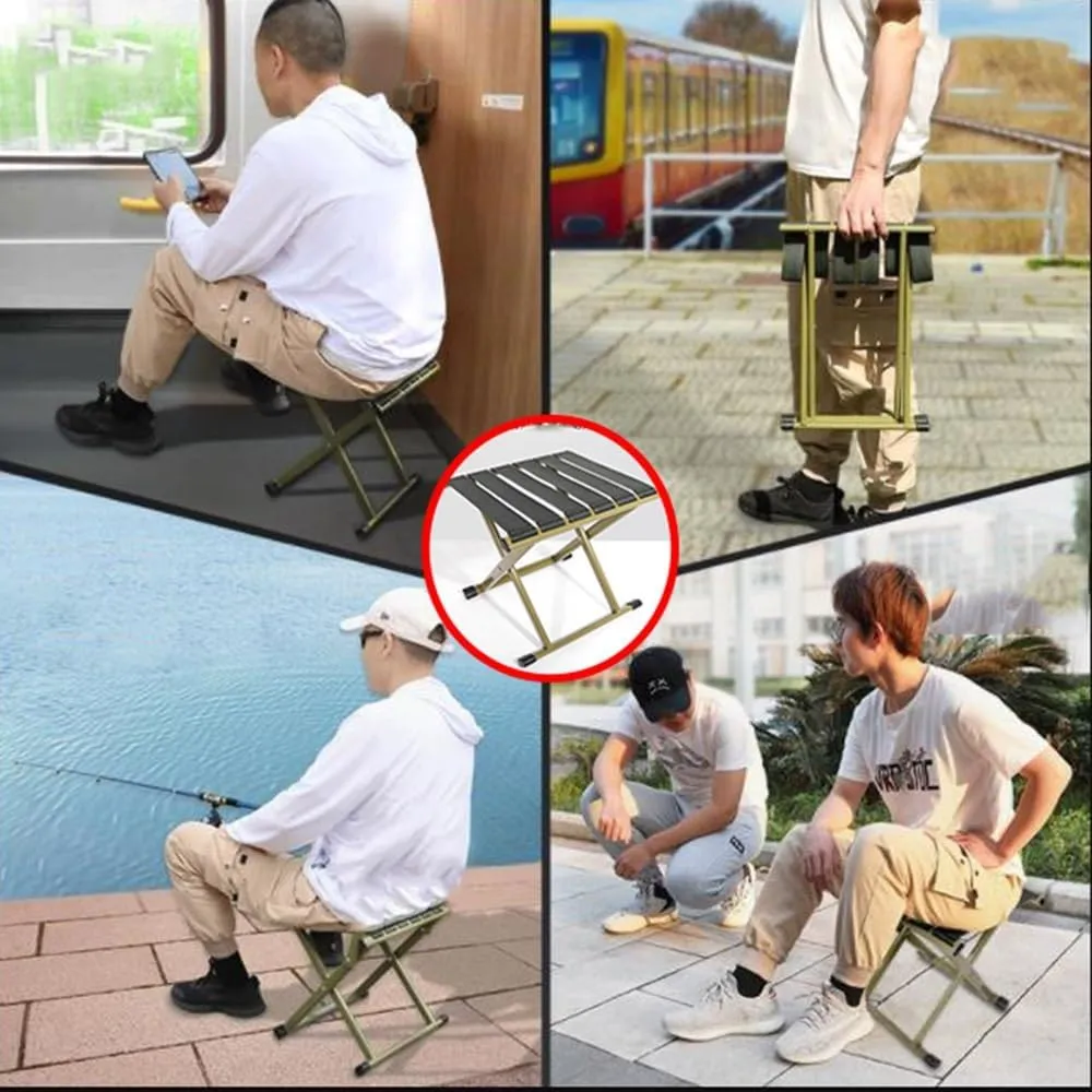 Foldable Small Bathroom Stool, Portable Fishing Stool, Metal Folding Seat Camping Stool, Compact Low Stool for Hunting Bathroom Backyard Garden(Green,Large)