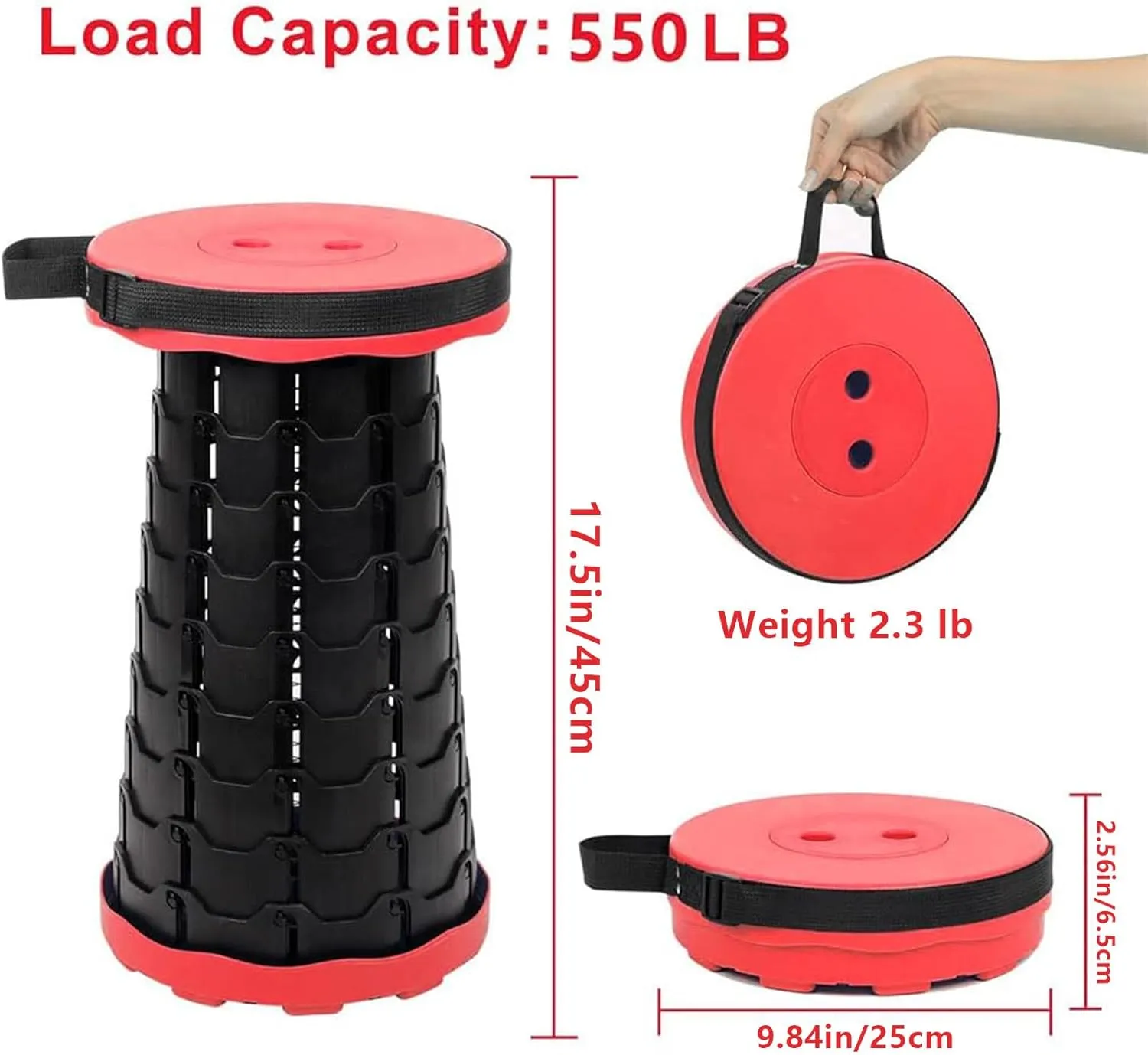 Foldable Telescoping Stool Portable, Retractable Stool for Adults, Upgraded Collapsible Folding Seats with Load Capacity 550lbs, Camping Stools for Adults