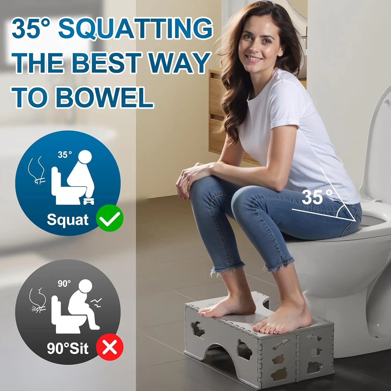 Foldable Toilet Stool Poop Stool Adult, Portable Squatting Potty for Travel Size, 7 Inch Toilet Stool Squat Adult, Collapsible Pooping Foot Stool for Bathroom, Toilet Step for Kids