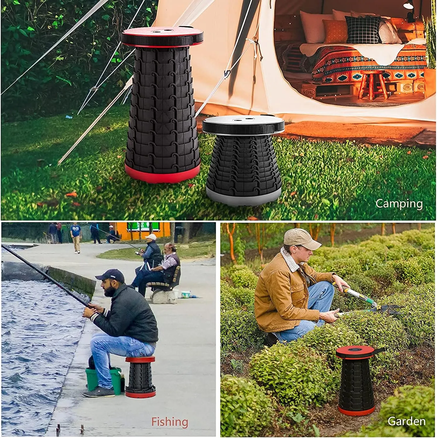 Folding Adjustable Camping Stool, Portable Telescoping Folding Stool with Backpack Pad, Upgraded Collapsible and Retractable Chair with Max Load Capacity 400lbs (Gray)