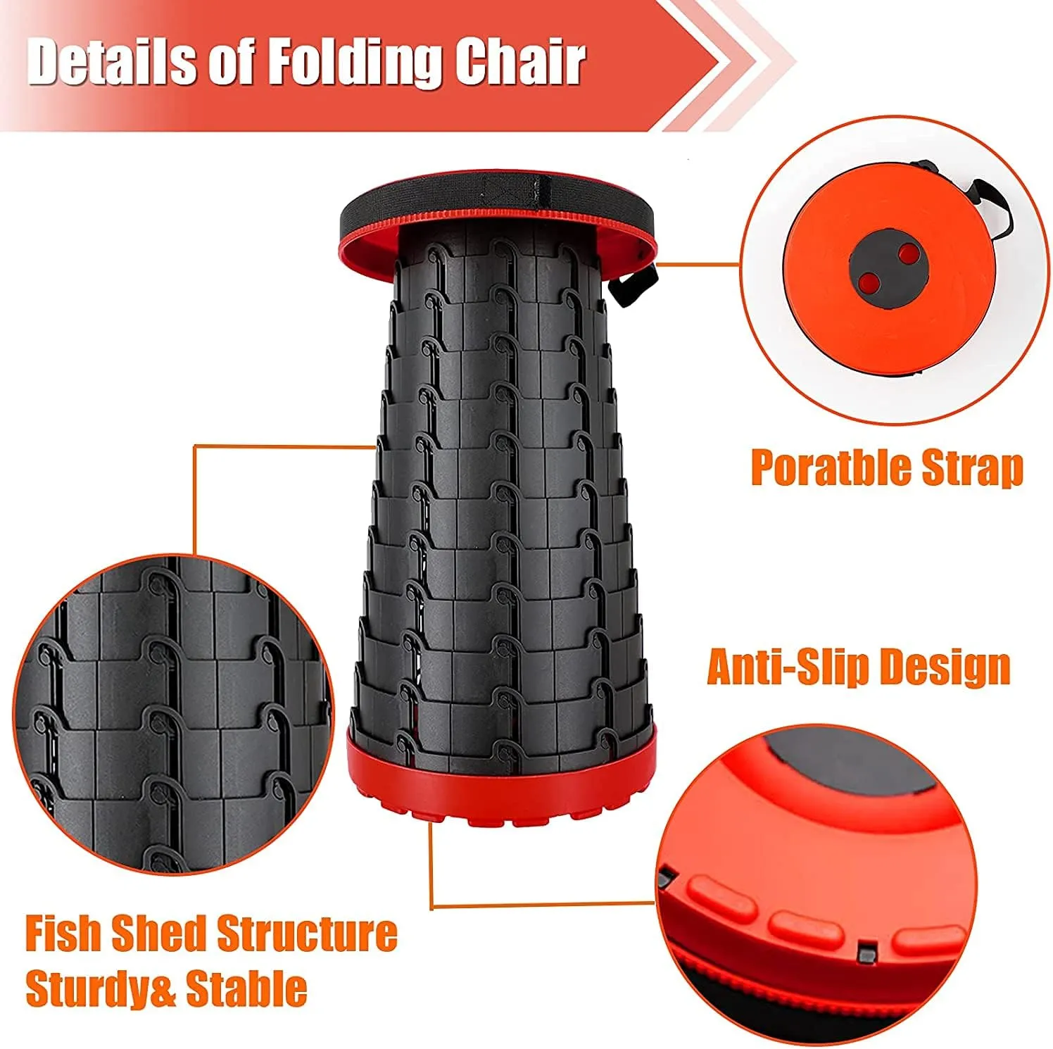 Folding Adjustable Camping Stool, Portable Telescoping Folding Stool with Backpack Pad, Upgraded Collapsible and Retractable Chair with Max Load Capacity 400lbs (Gray)