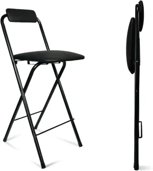 Folding Bar Stool with Back, Tall Foldable Stool Chair Portable Adult Collapsible Stools Counter Height Seat Leather Padded Kitchen Shop Cafe