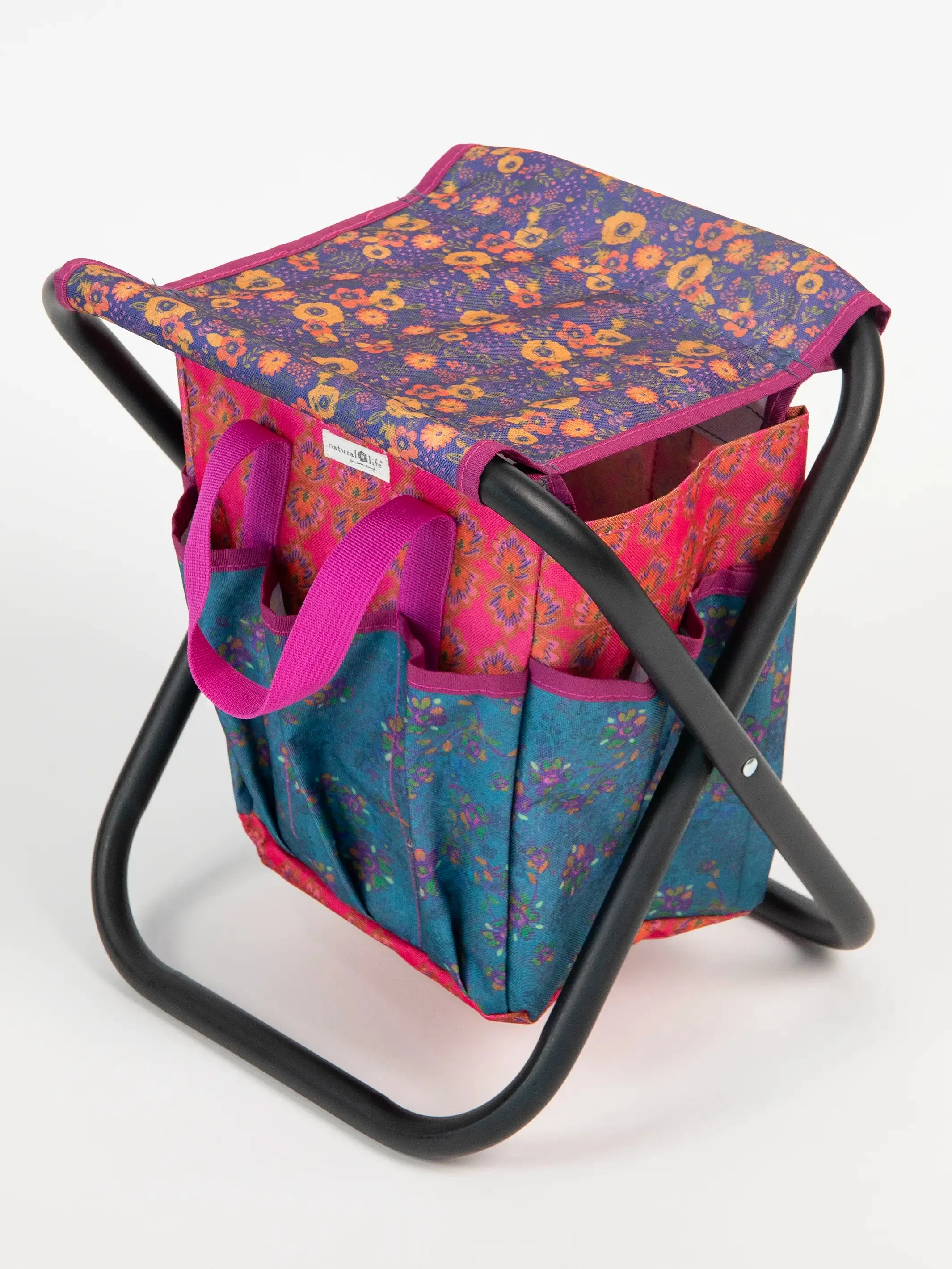 Folding Garden Stool - Navy Floral Blooms