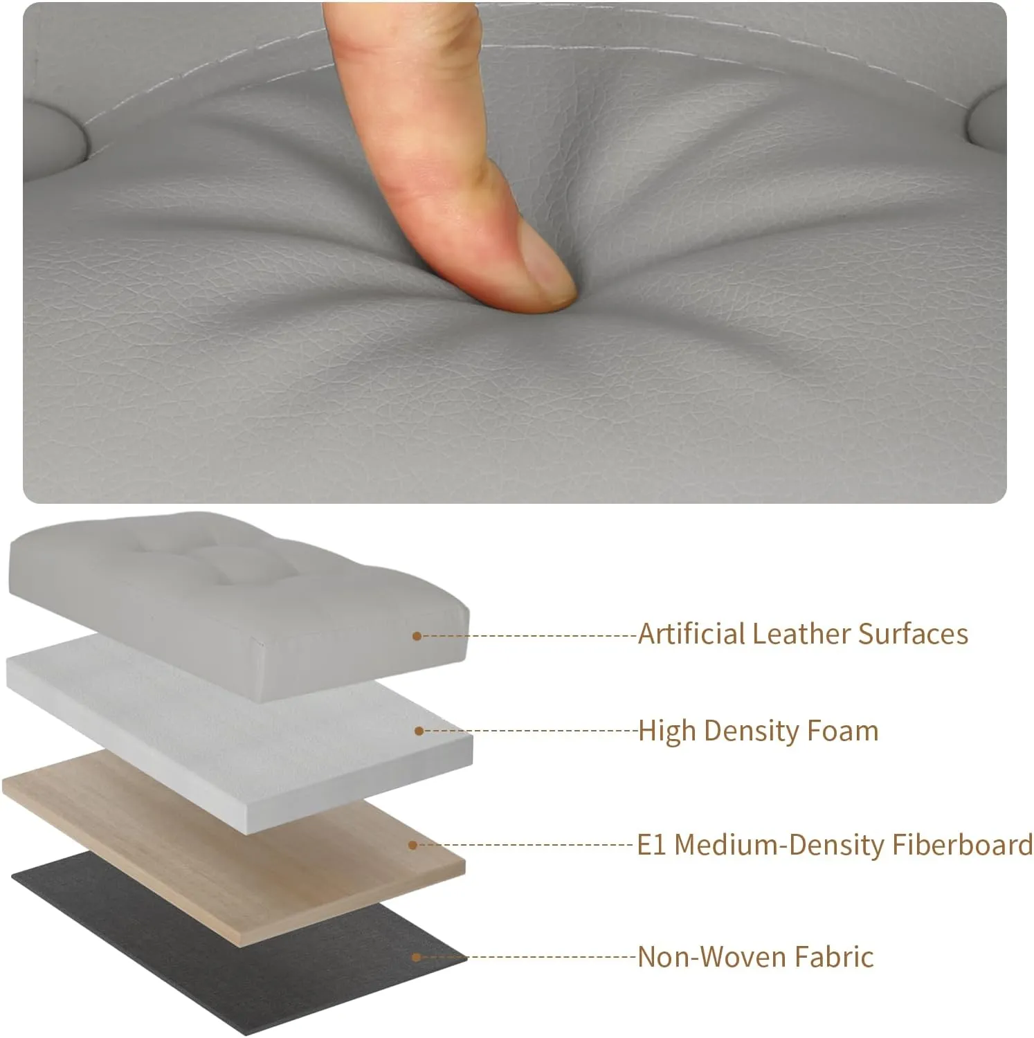 Folding Storage Ottoman. Foot Rest Stool with Thicker Foam Padded Seat. 330 lbs Leather Ottoman with Storage Bench for Living Room, Bedroom, Home Office Table, 17x13x13in, Grey