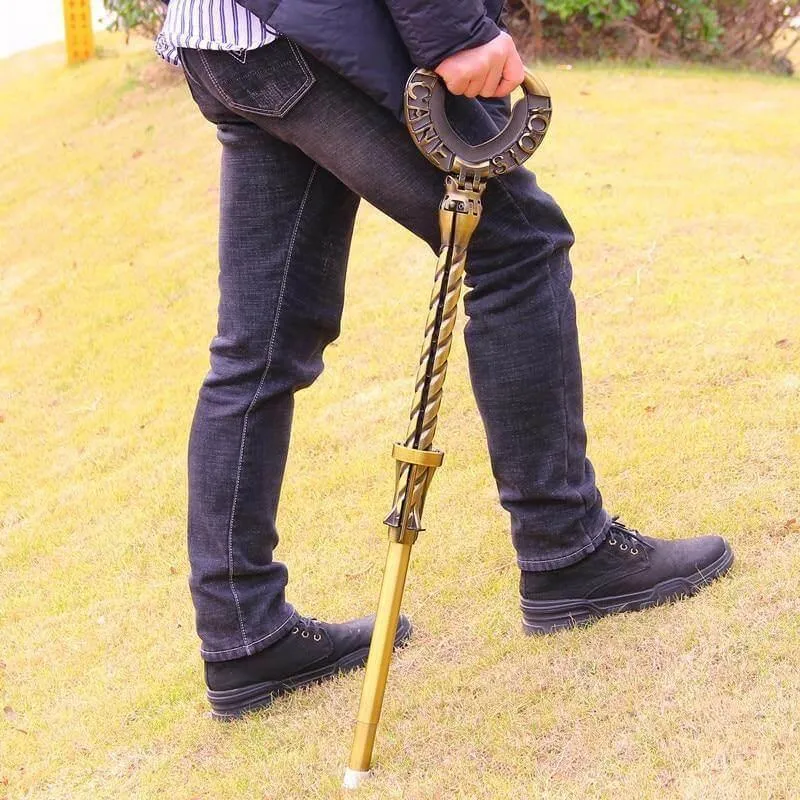 Folding Walking Stick Stool - Outdoor Support Seat