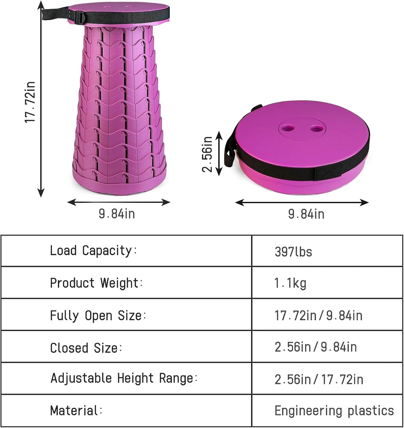 FoldingStool Colorful Stool Body Portable Collapsible Stool Seat Max Load Capacity 397lbs, Telescopic Folding Stools Retractable Stools for Adult Camping Hiking Travel Outdoor BBQ