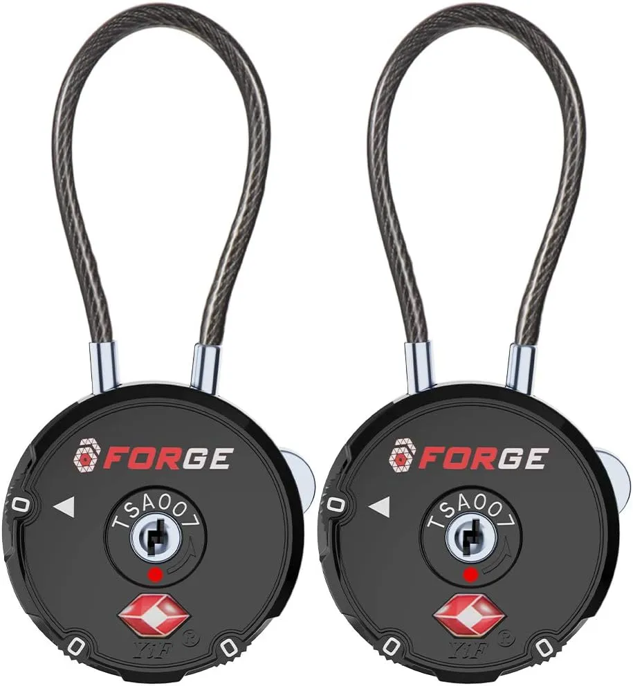 Forge Quality TSA Approved Luggage Locks for Travel Accessories, Suitcase, Pelican case, Ammo Boxes, Set Your own Combination, Zinc Alloy Body-Cable Black 2 Locks