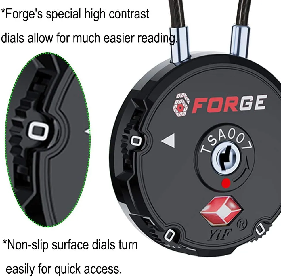 Forge Quality TSA Approved Luggage Locks for Travel Accessories, Suitcase, Pelican case, Ammo Boxes, Set Your own Combination, Zinc Alloy Body-Cable Black 2 Locks